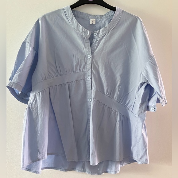 Light Blue Japanese Style Loose Asymmetrical Cotton Button-Up Blouse M - Picture 3 of 8